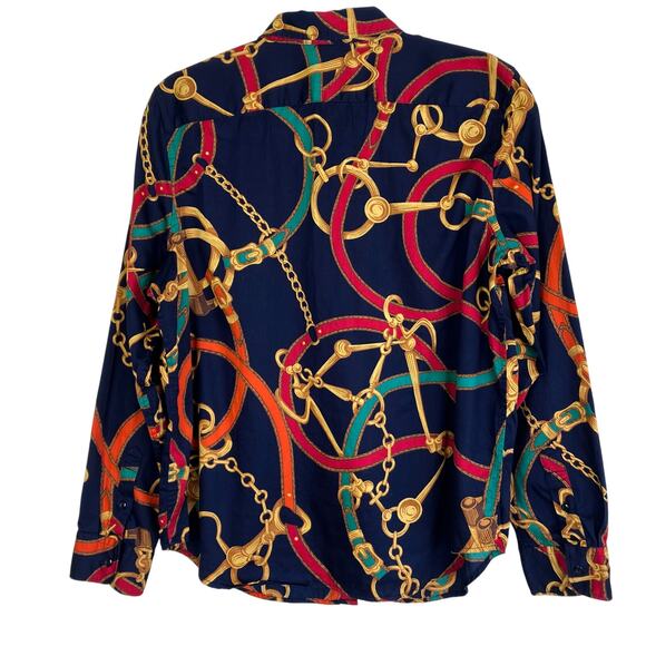 L-Ralph Lauren Sz L Signature Equestrian Print Long Sleeve Button Down Shirt - Picture 4 of 16